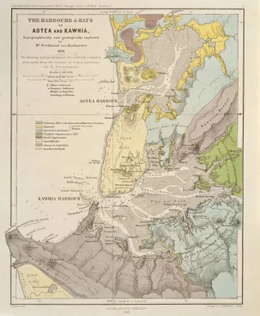 The harbours and bays of Aotea and Kawhia, topographically and geologically explored by Dr Ferdinand von Hochstetter 1859 Image: The harbours and bays of Aotea and Kawhia, topographically and geologically explored by Dr Ferdinand von Hochstetter 1859