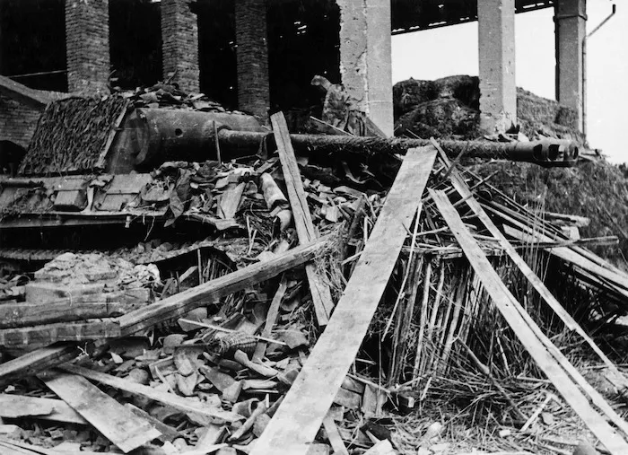 German Panther tank amongst the ruins of a house, Italy